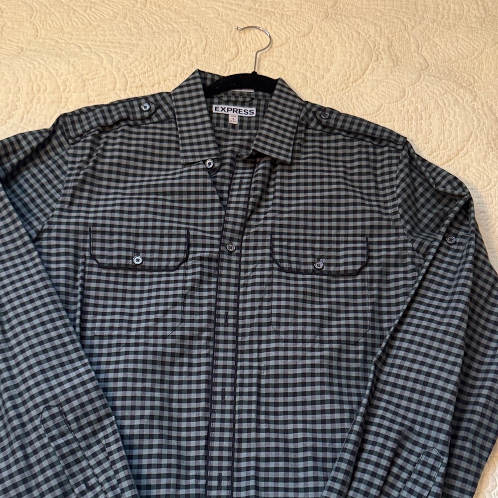 Express Gray and Black Checkered Shirt